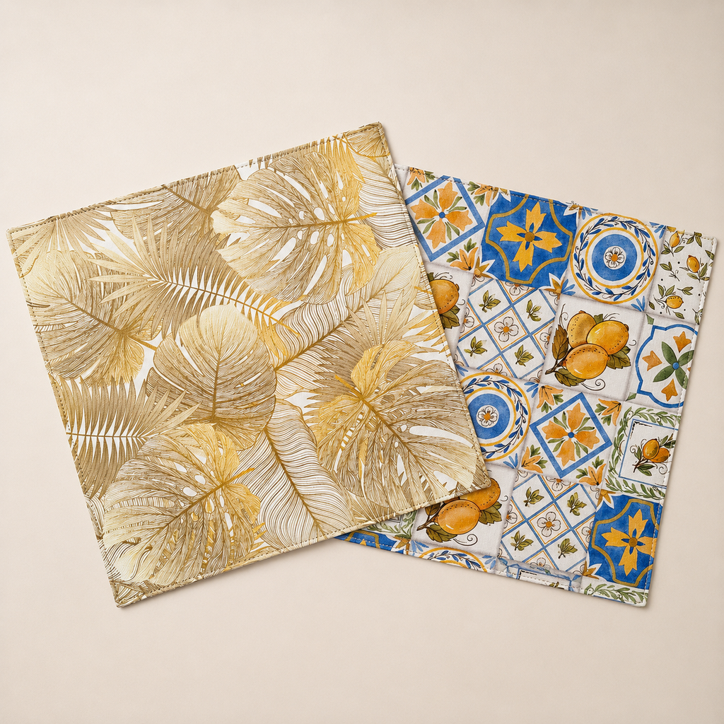 Mantel Individual limón tropical Reversible de Piel Sintética  6 piezas| Decoración de Mesa