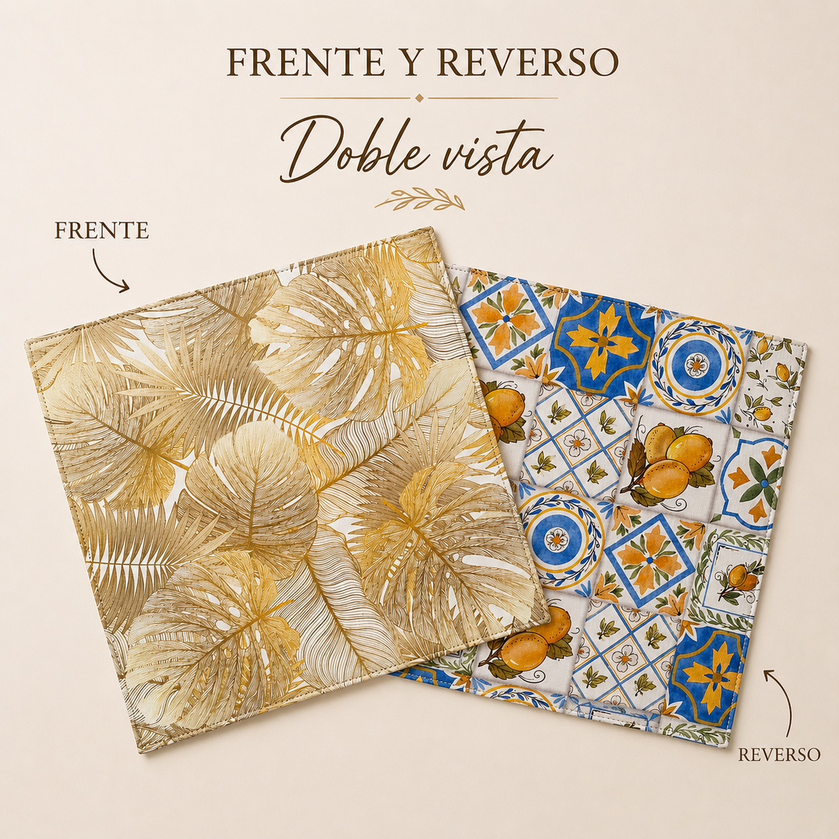 Mantel Individual limón tropical Reversible de Piel Sintética  6 piezas| Decoración de Mesa