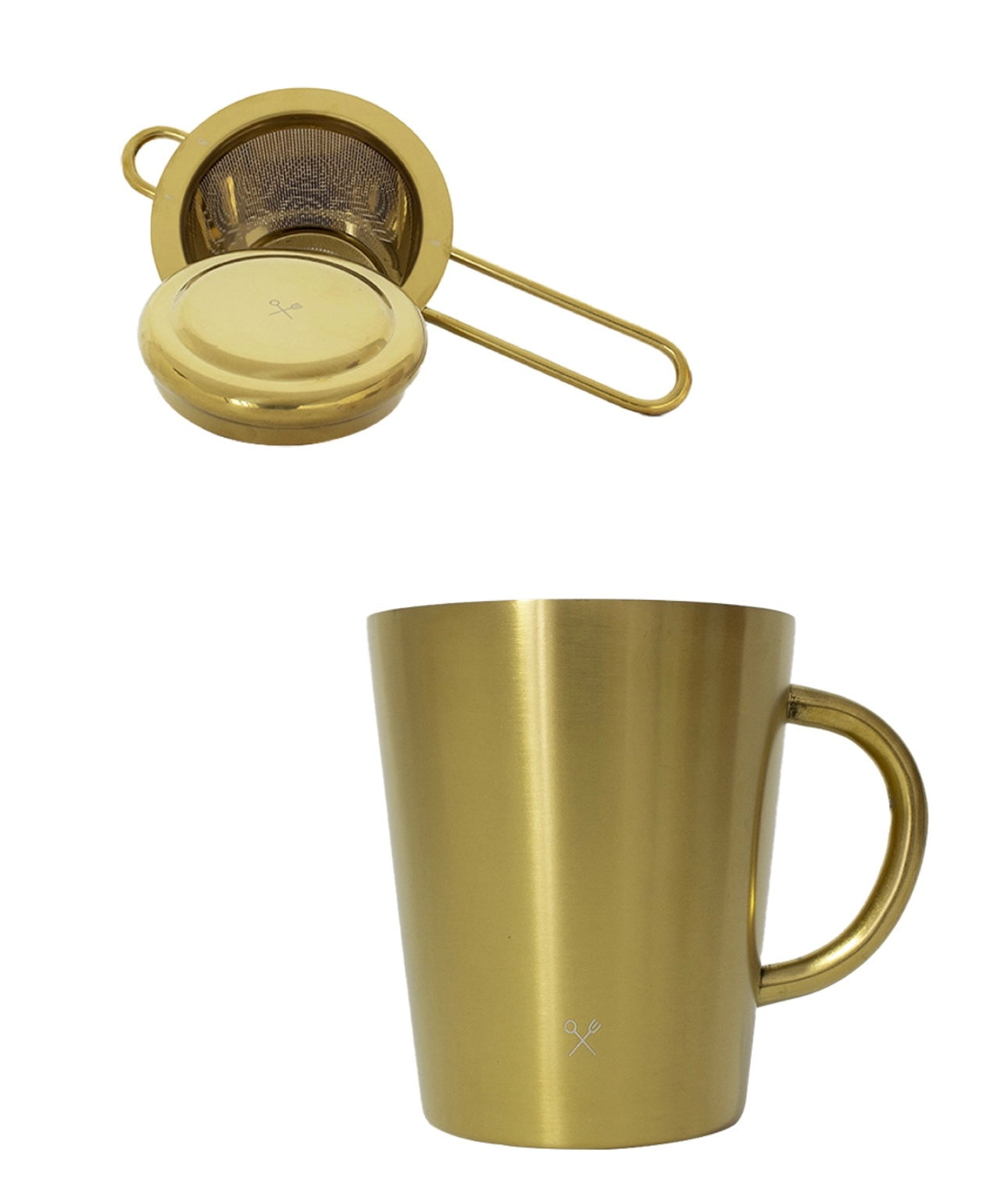 Kit taza dorada e infusor de té