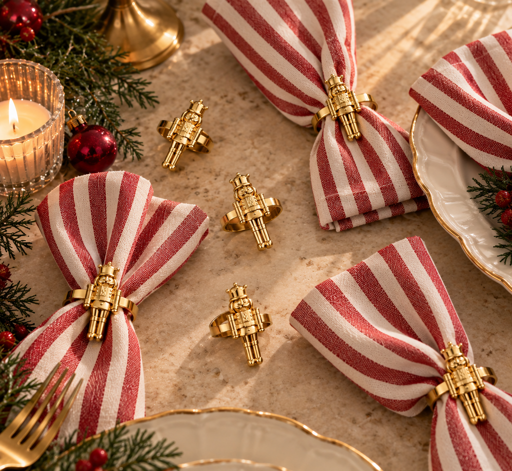 Servilleteros cascanueces navidad 6 piezas dorado