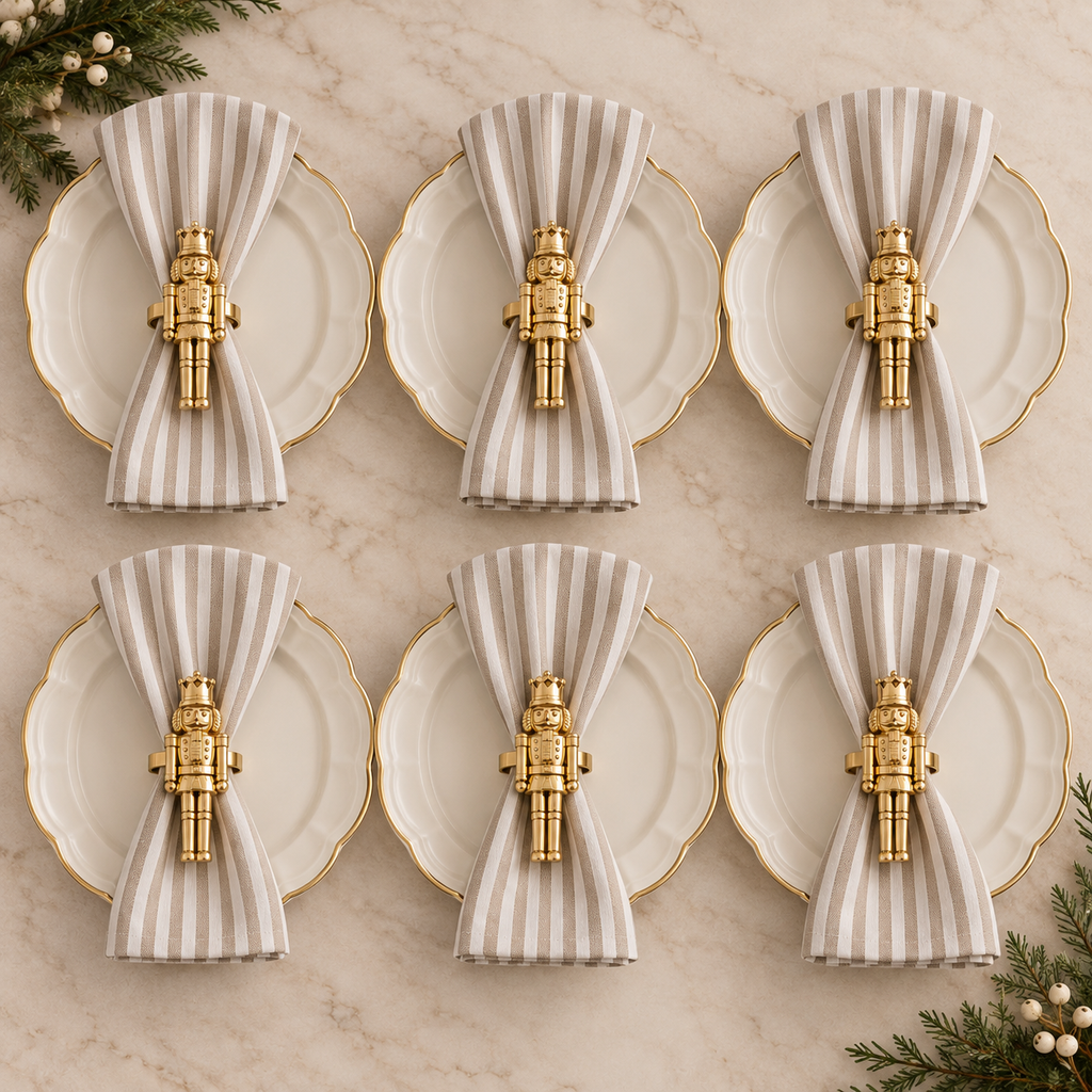 Servilleteros cascanueces navidad 6 piezas dorado