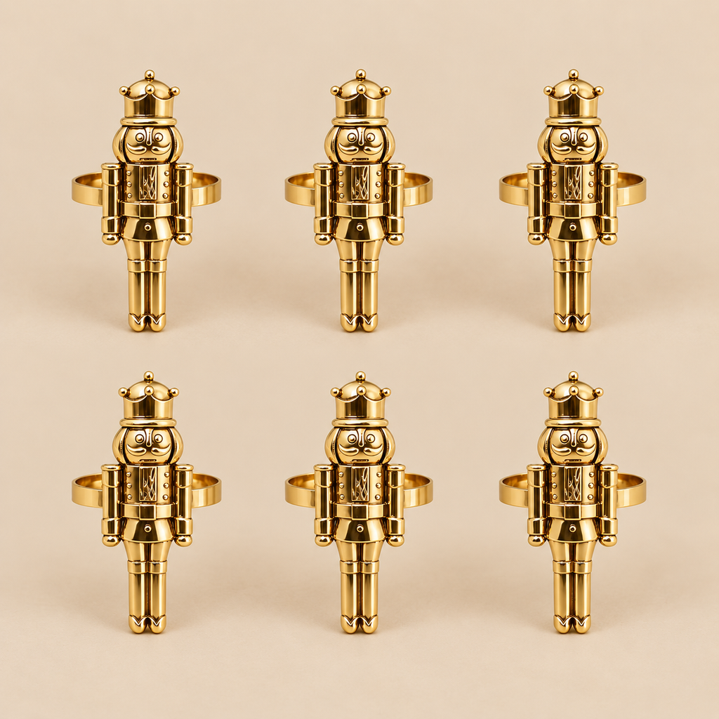 Servilleteros cascanueces navidad 6 piezas dorado