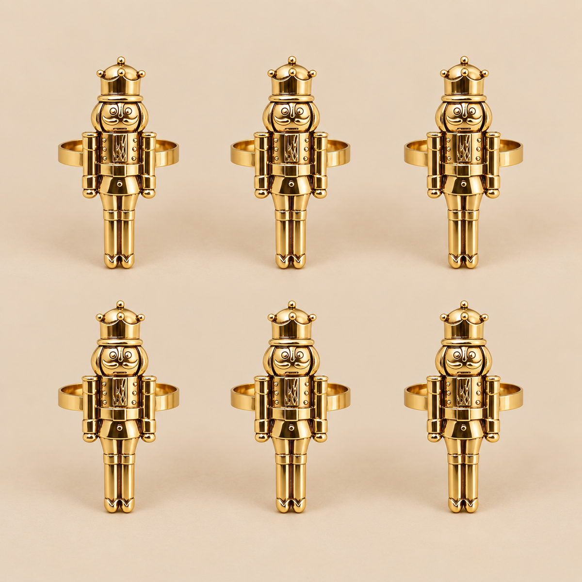 Servilleteros cascanueces navidad 6 piezas dorado
