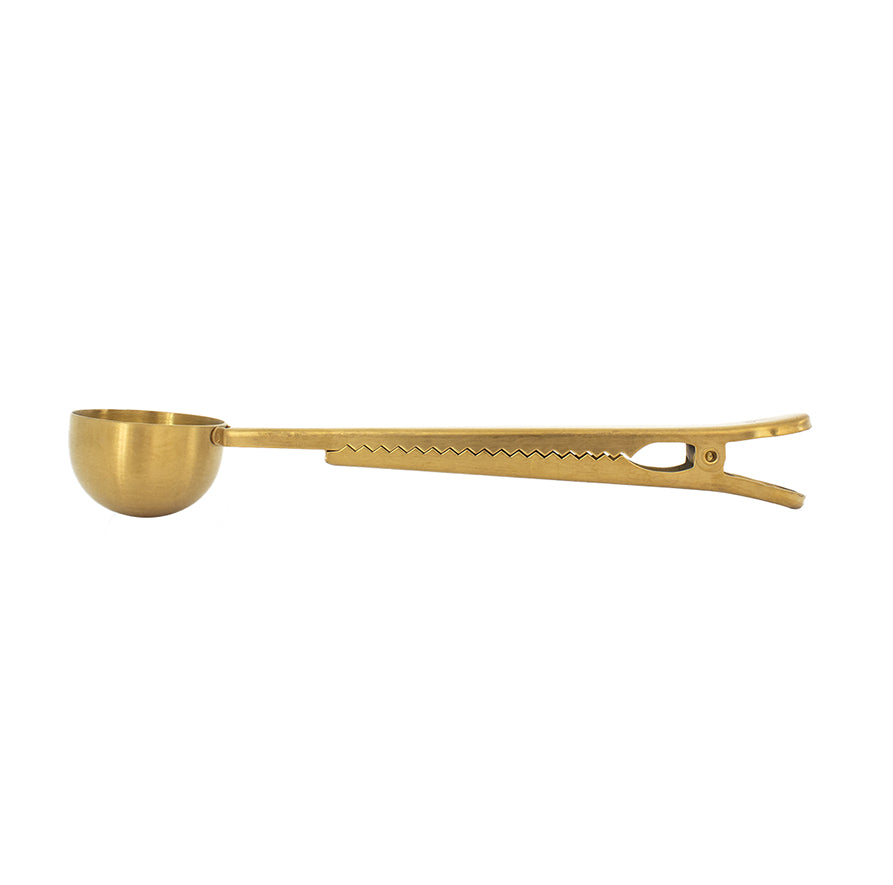 Cuchara clip sellador para cafe dorado