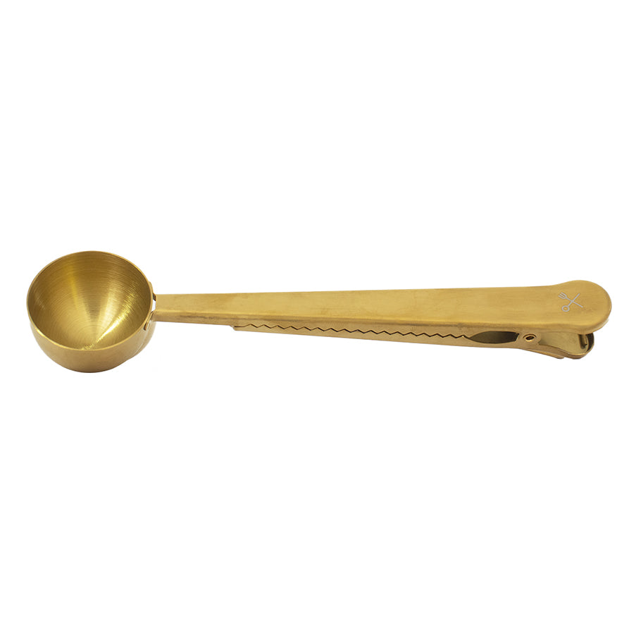 Cuchara clip sellador para cafe dorado