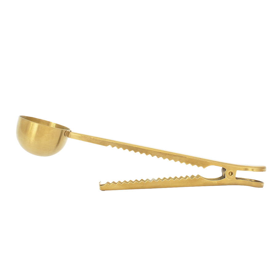 Cuchara clip sellador para cafe dorado