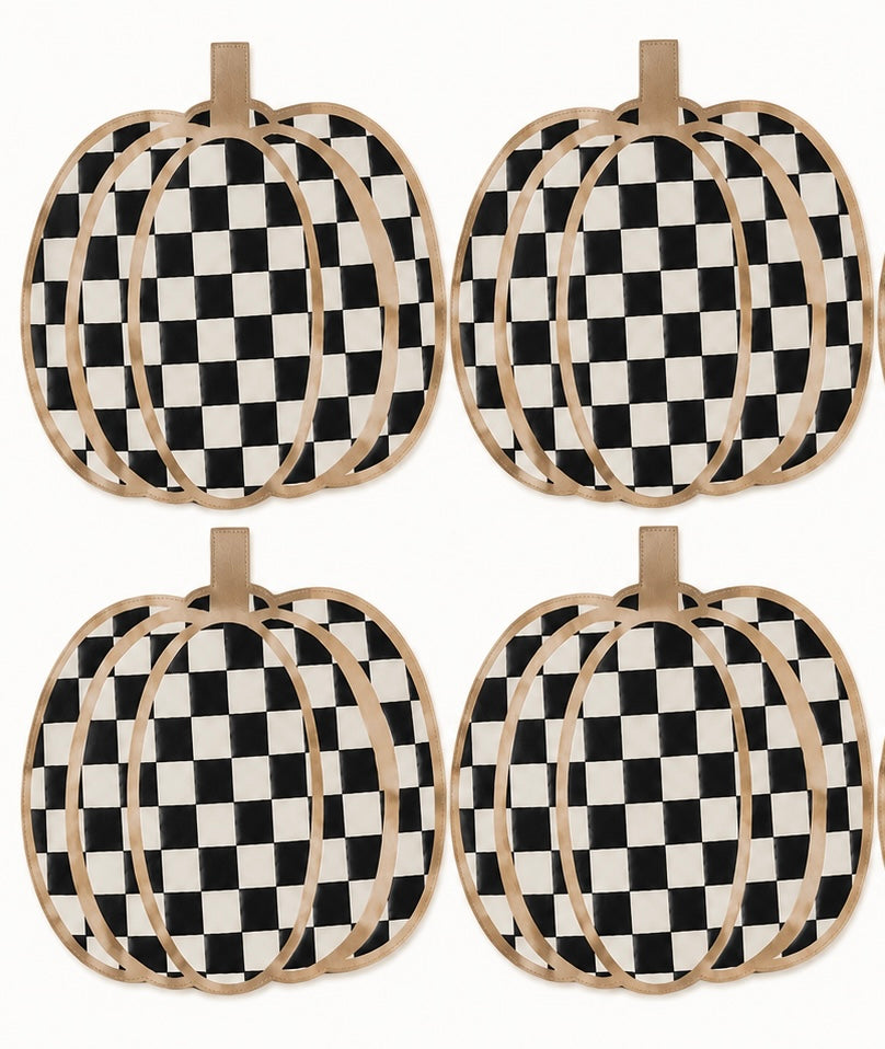 Mantel Individual Calabaza Reversible de Piel Sintética  4 piezas| Decoración de Mesa Otoño