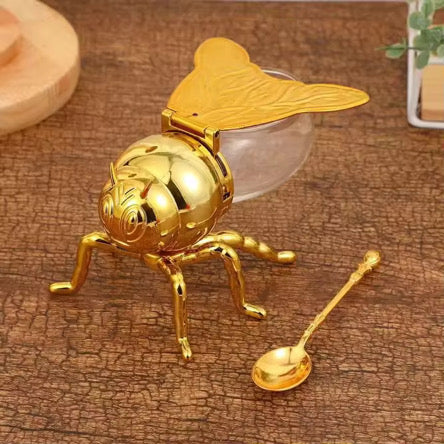 Recipiente abeja dorado con cuchara