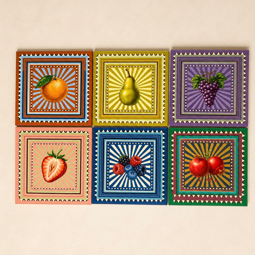 Mantel Individual frutas Reversible de Piel Sintética  6 piezas| Decoración de Mesa ñ