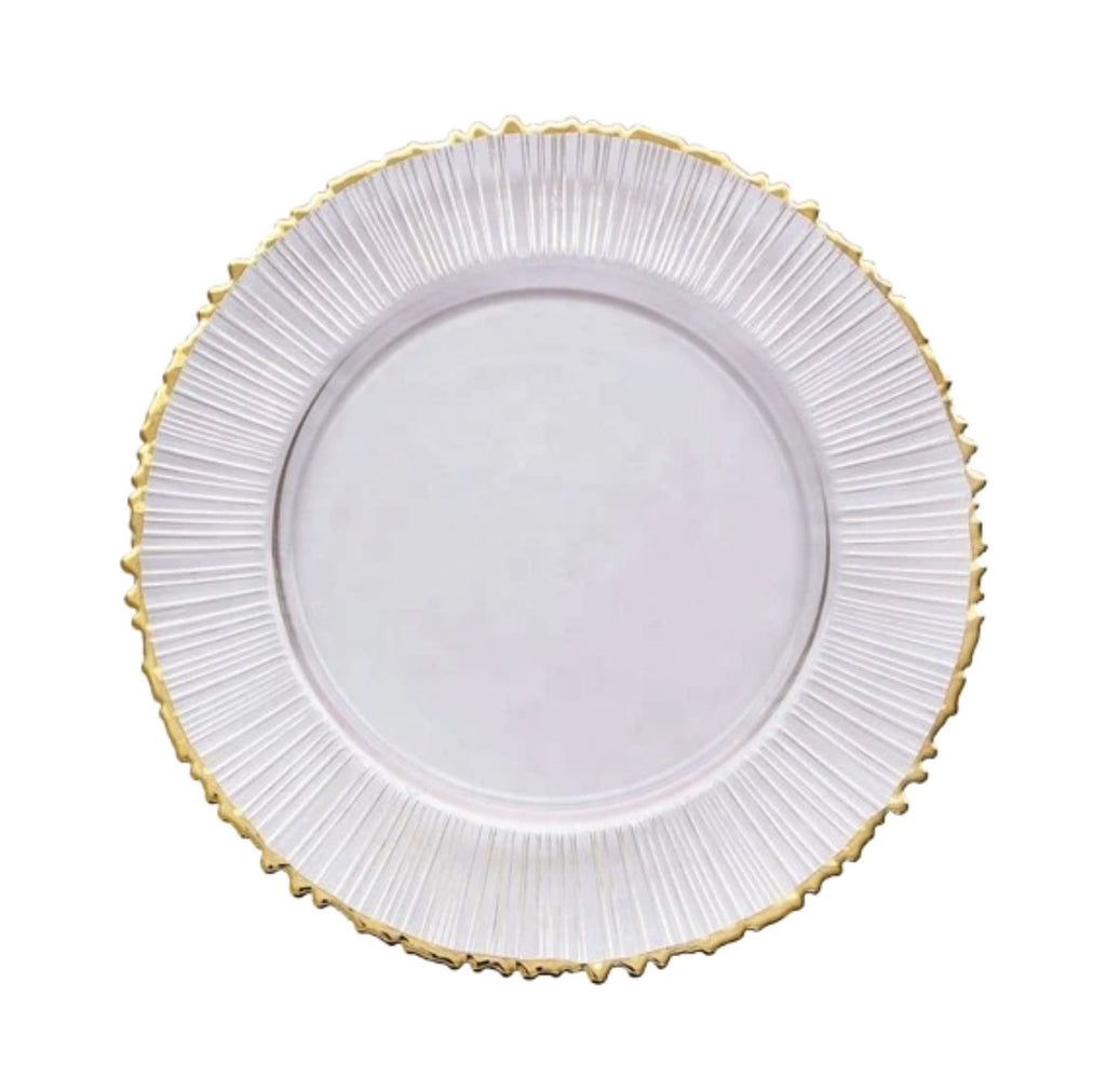 Set platos base de vidrio filo dorado