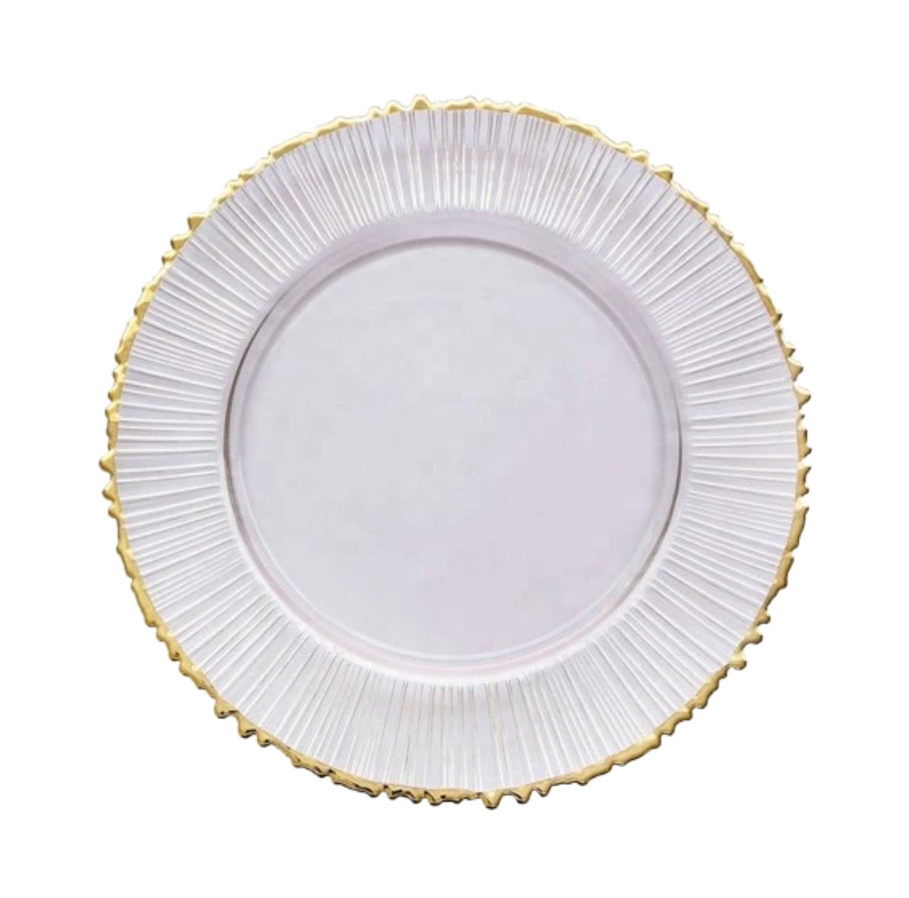 Set platos base de vidrio filo dorado
