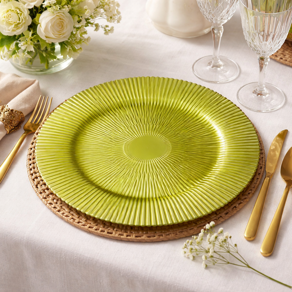 Set platos base de vidrio verde