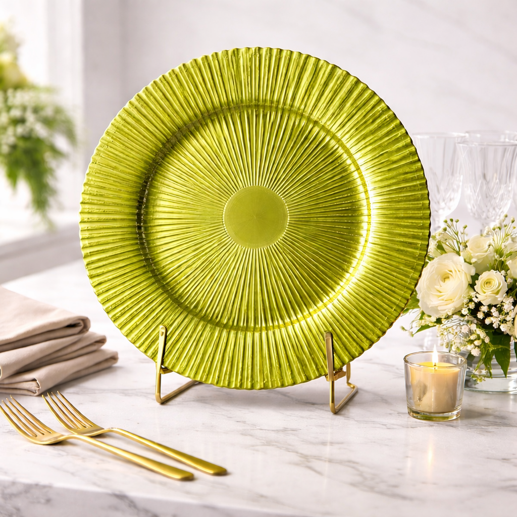 Set platos base de vidrio verde