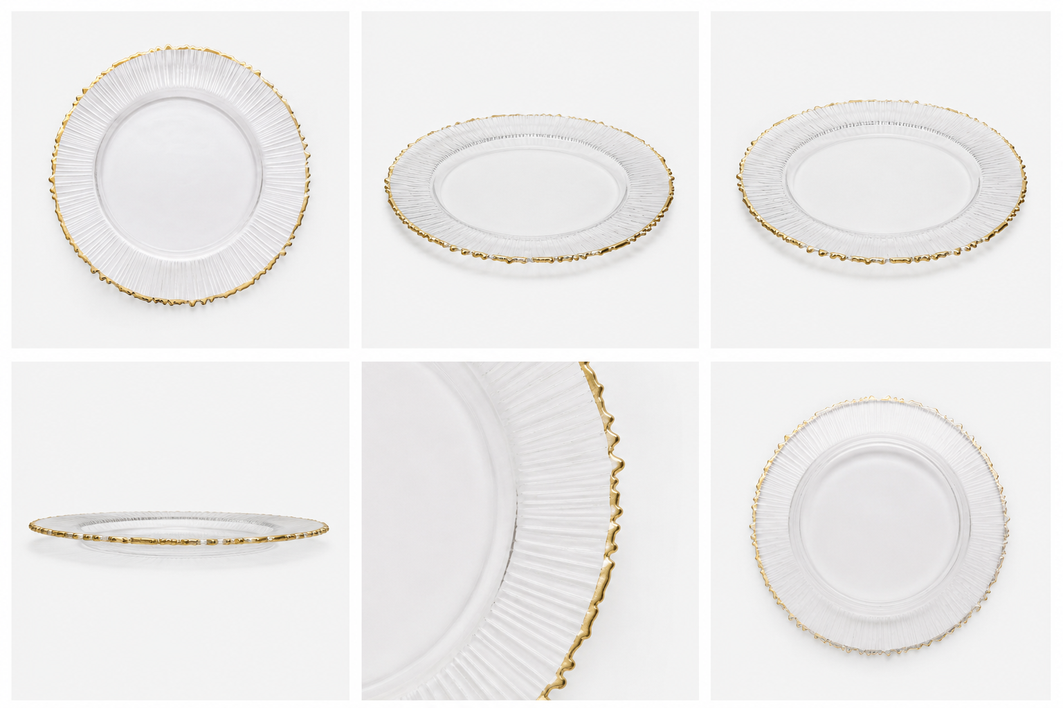 Set platos base de vidrio filo dorado