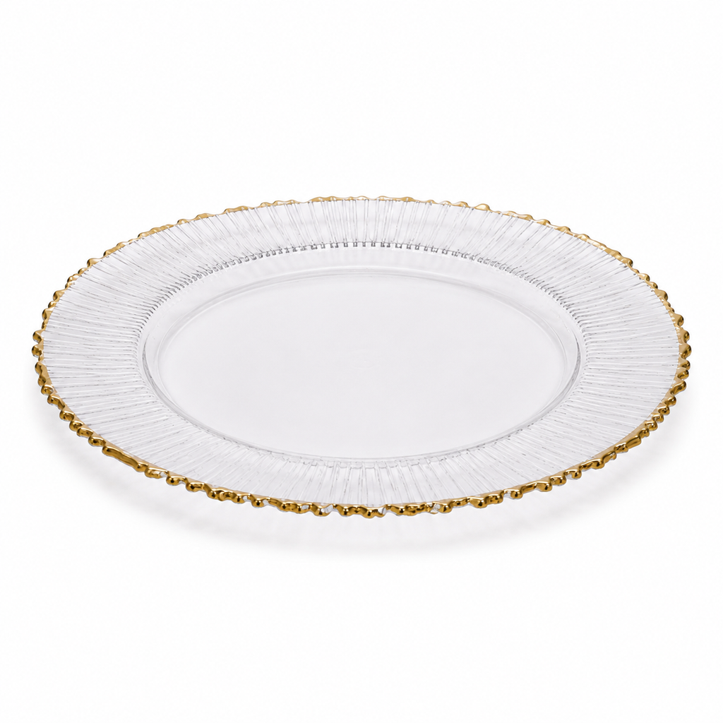 Set platos base de vidrio filo dorado