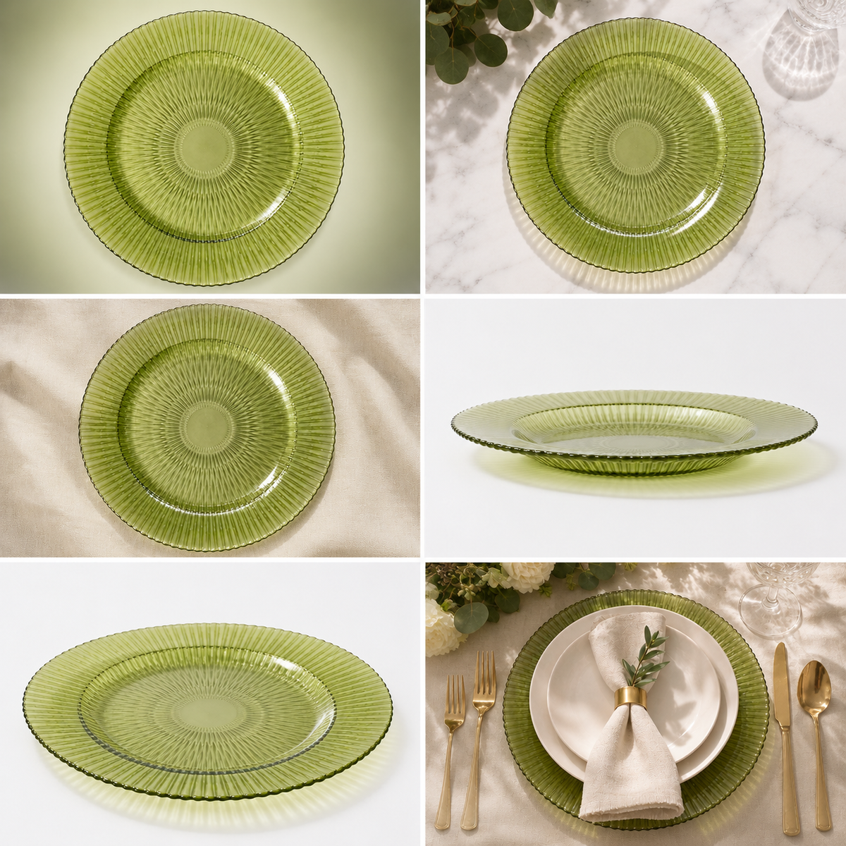 Set platos base de vidrio verde
