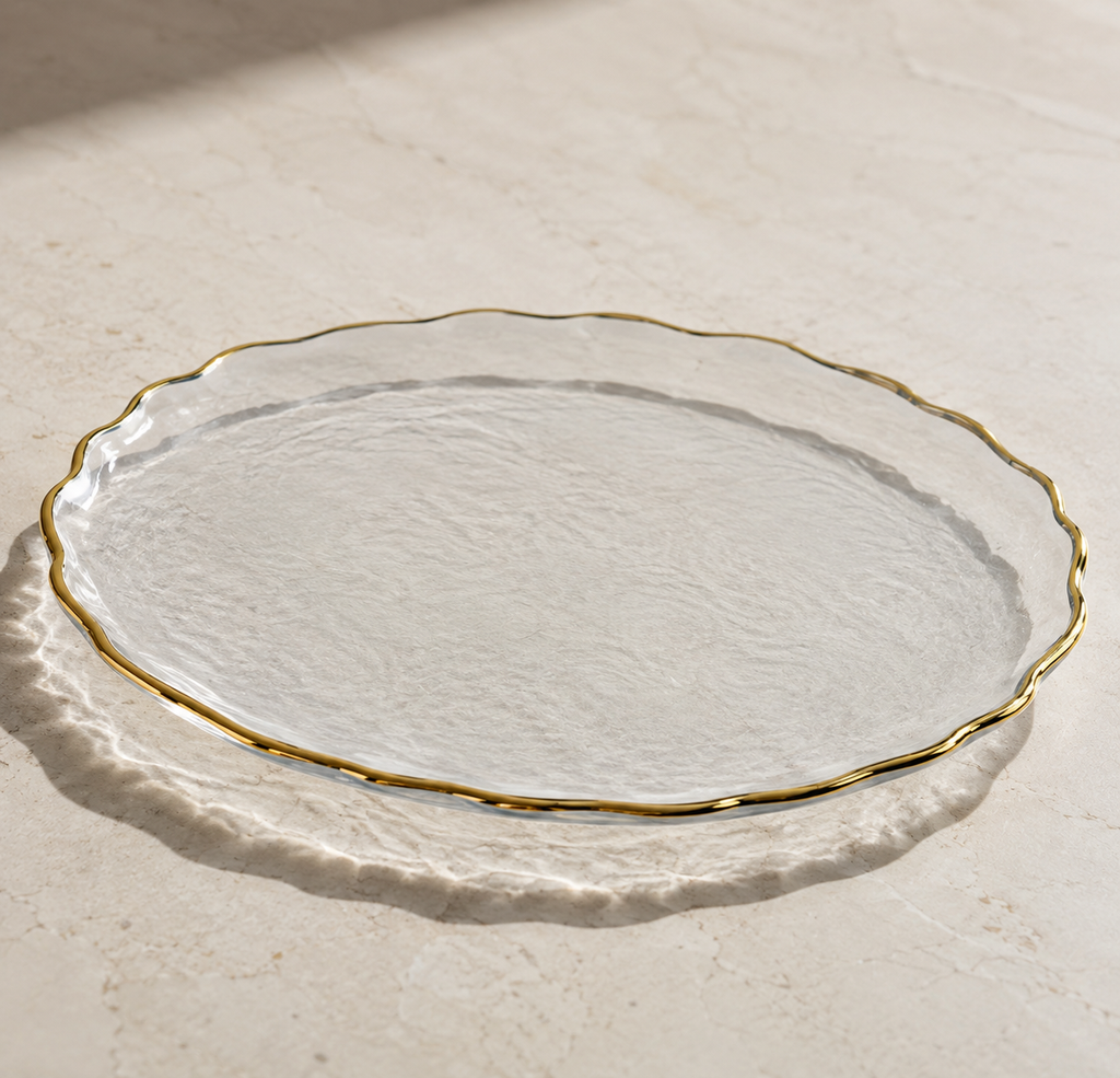 Set platos base de vidrio  filo dorado imperial