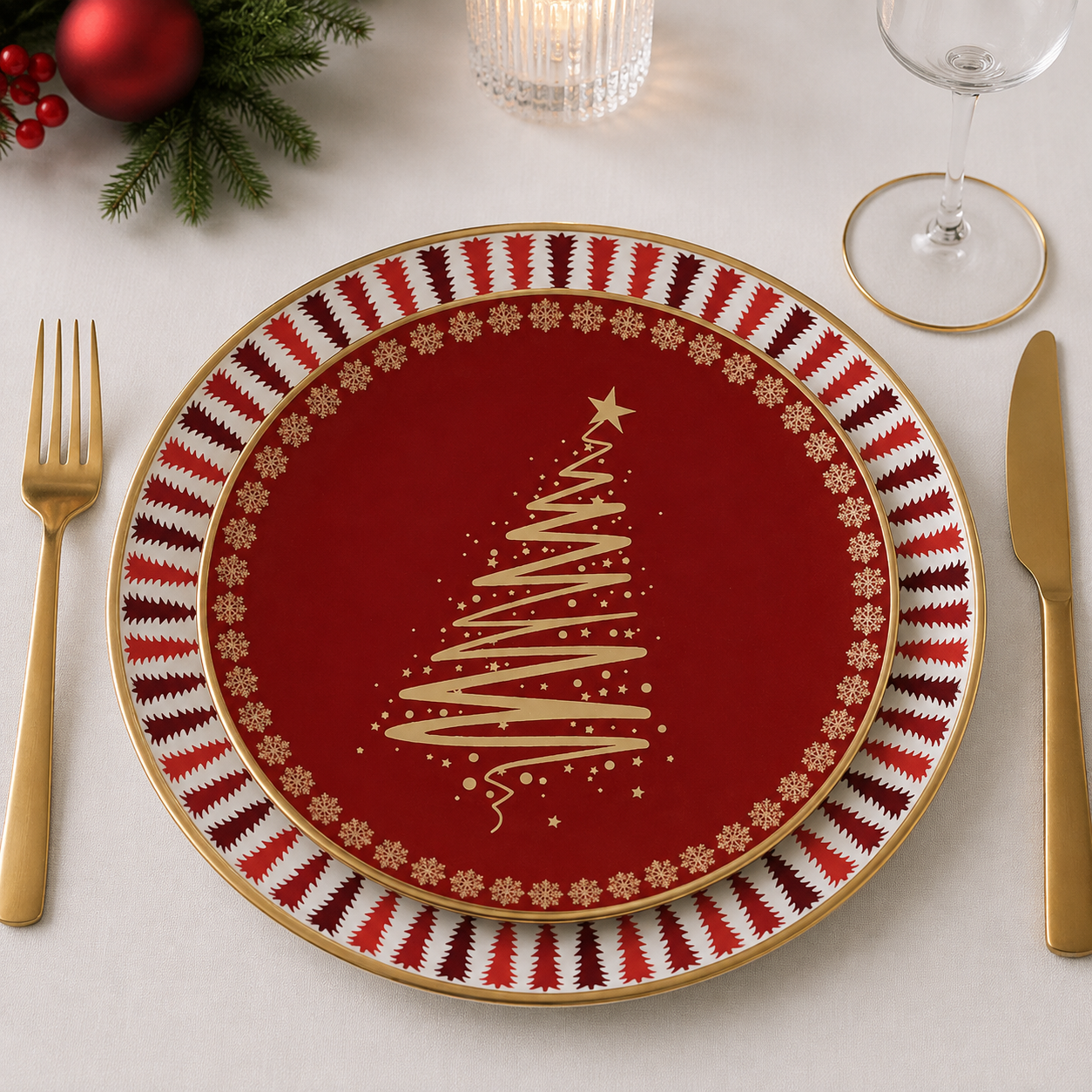 Vajilla Navidad roja 10 personas Mayoreo 20 piezas