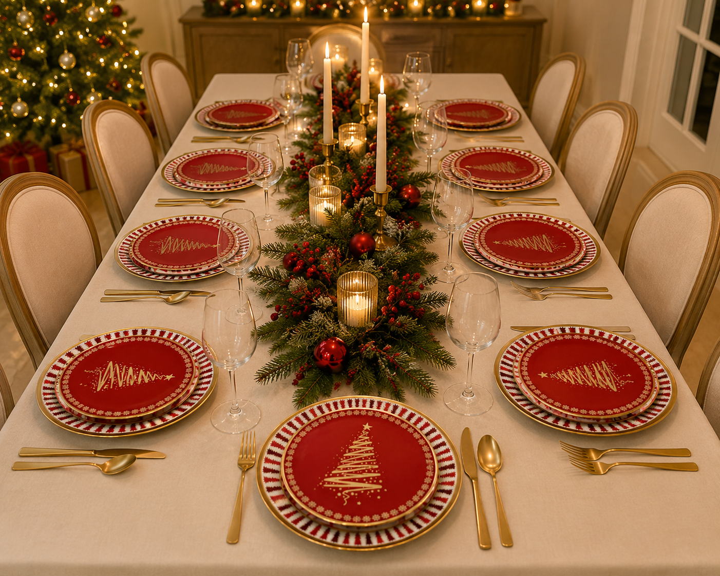 Vajilla Navidad roja 10 personas Mayoreo 20 piezas