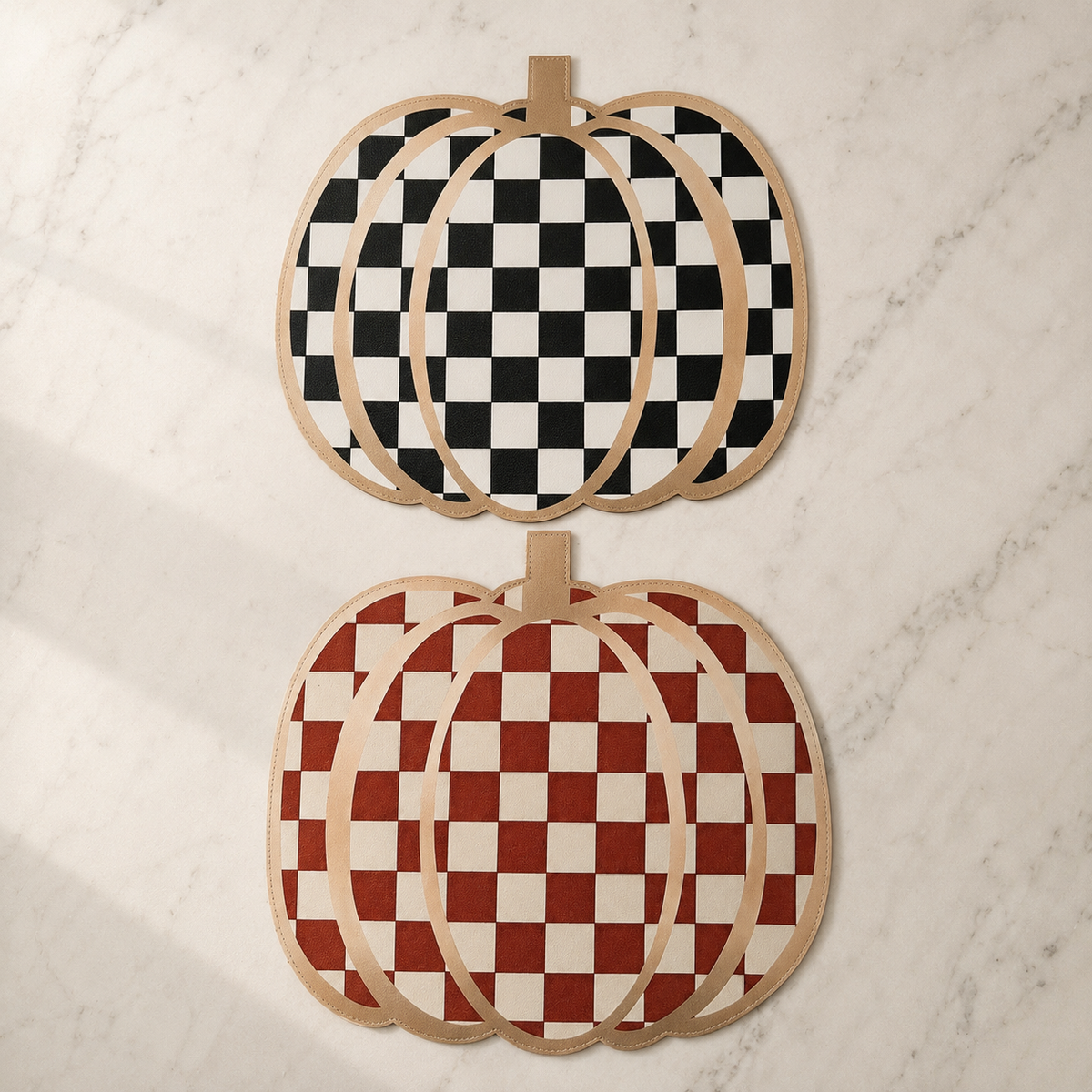 Mantel Individual Calabaza Reversible de Piel Sintética  4 piezas| Decoración de Mesa Otoño