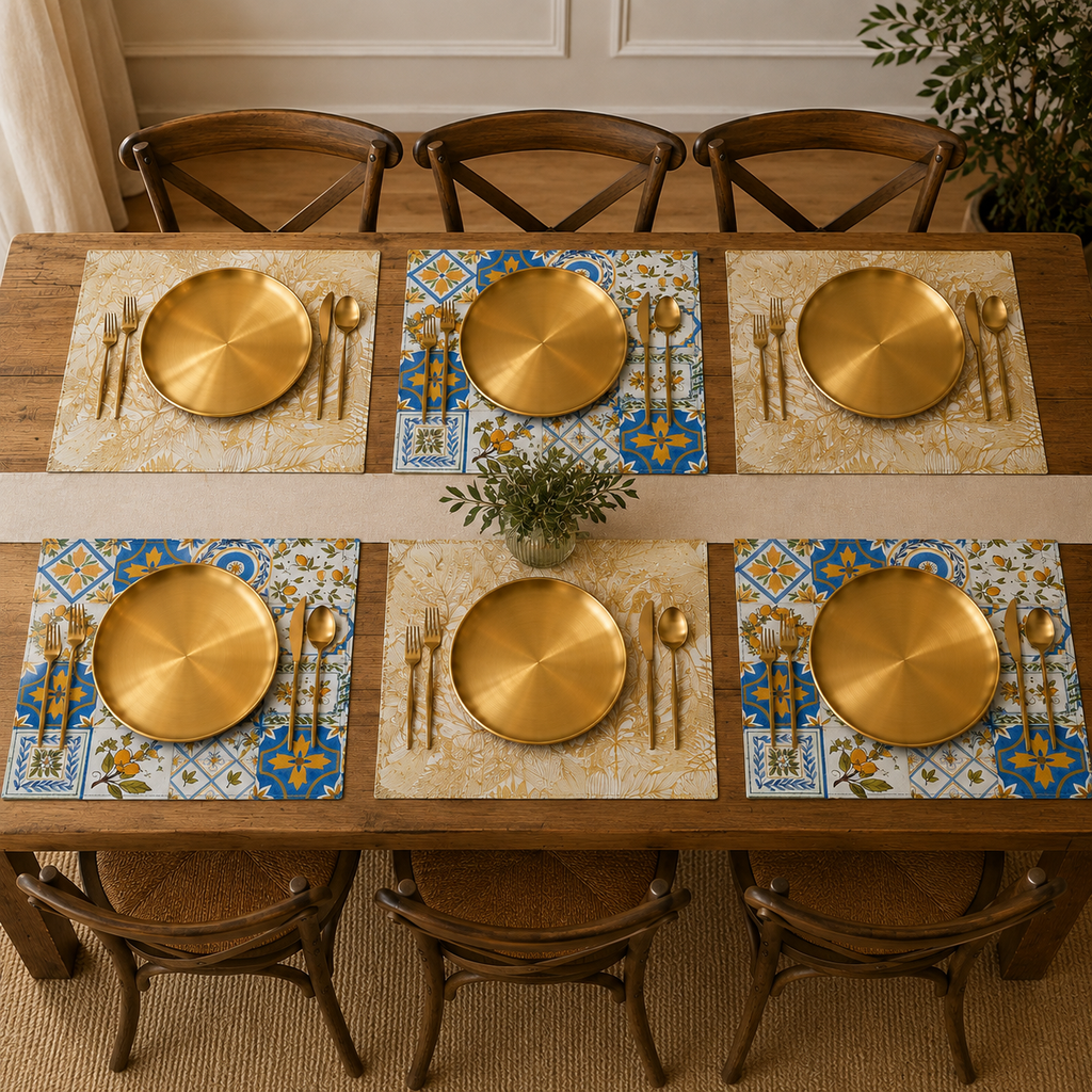 Mantel Individual limón tropical Reversible de Piel Sintética  6 piezas| Decoración de Mesa