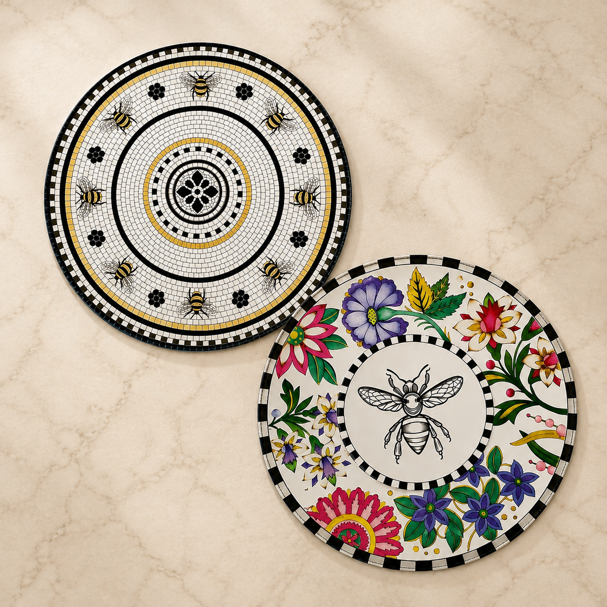 Mantel Individual abejas y bichos | Reversible piel sintética 4 piezas