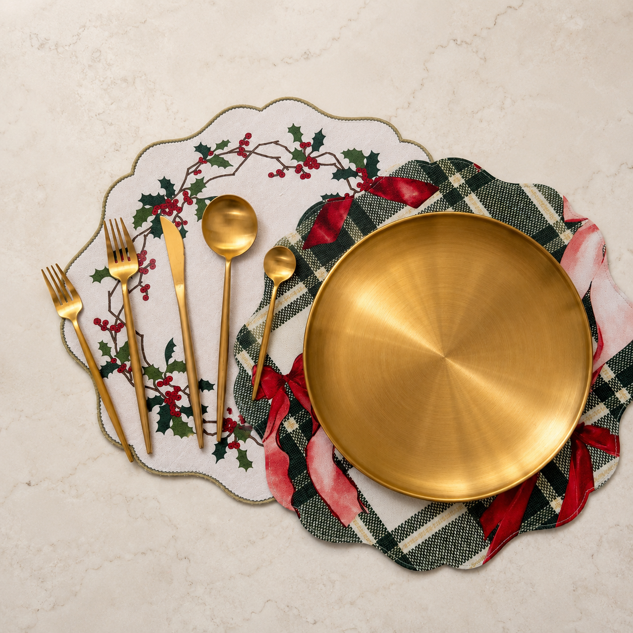 Mantel Individual Navidad Reversible de Piel Sintética  6 piezas| Decoración de Mesa Invierno