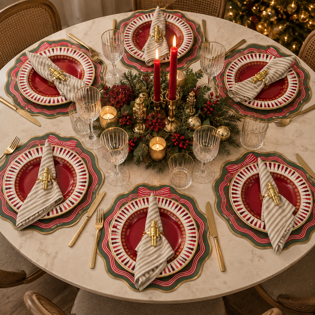 Mantel Individual Cascanueces de Piel Sintética  4 piezas| Decoración de Mesa