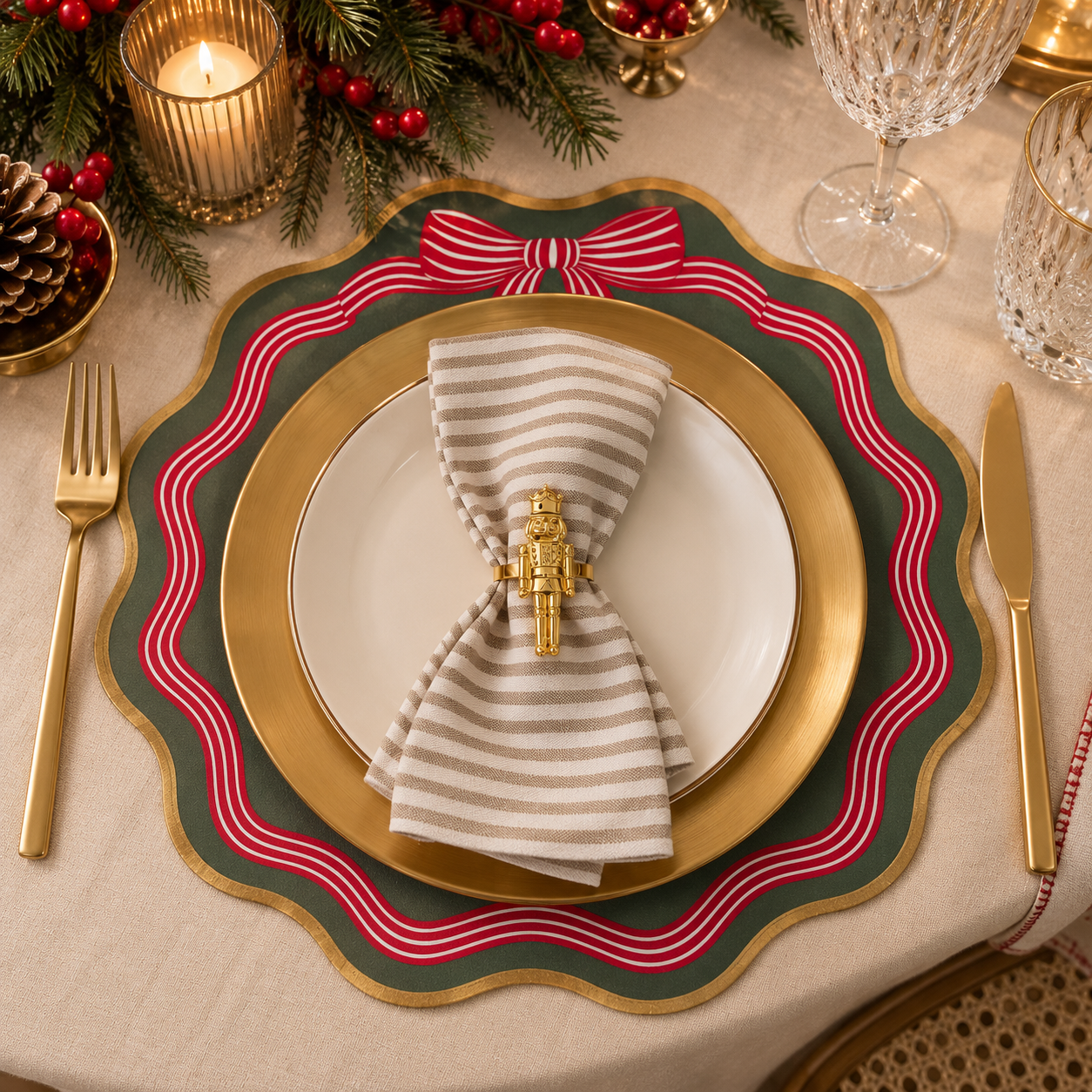 Mantel Individual Cascanueces de Piel Sintética  4 piezas| Decoración de Mesa