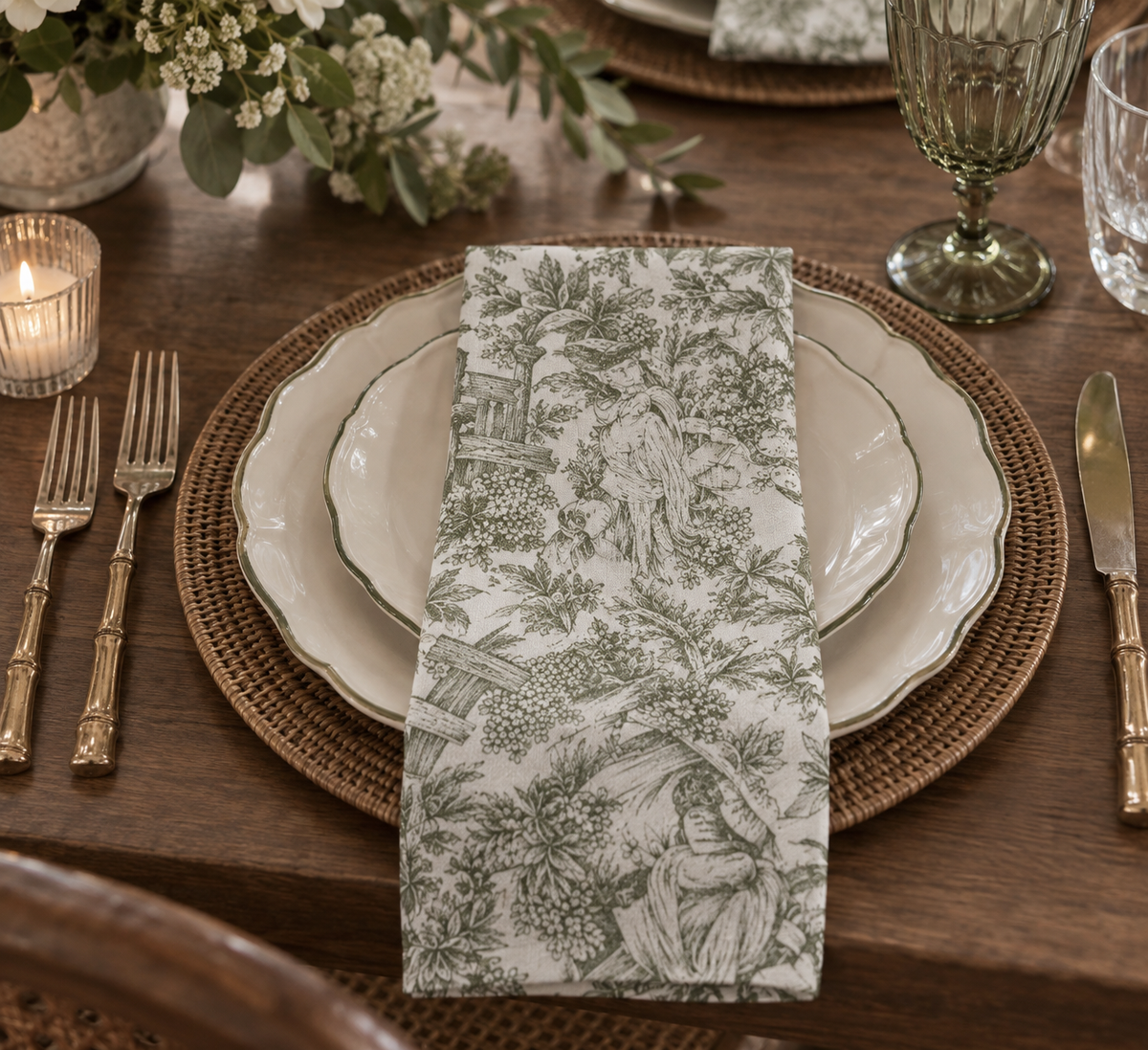 Servilletas de Tela Estampadas Toile de Jouy – Set de 6