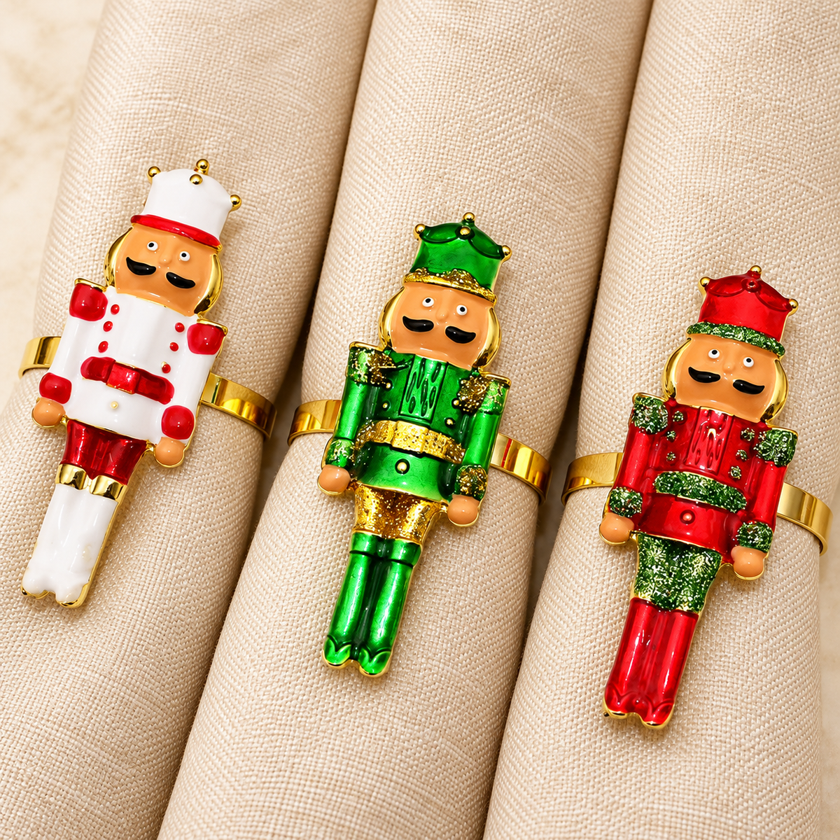 Servilleteros cascanueces navidad 6 piezas colores
