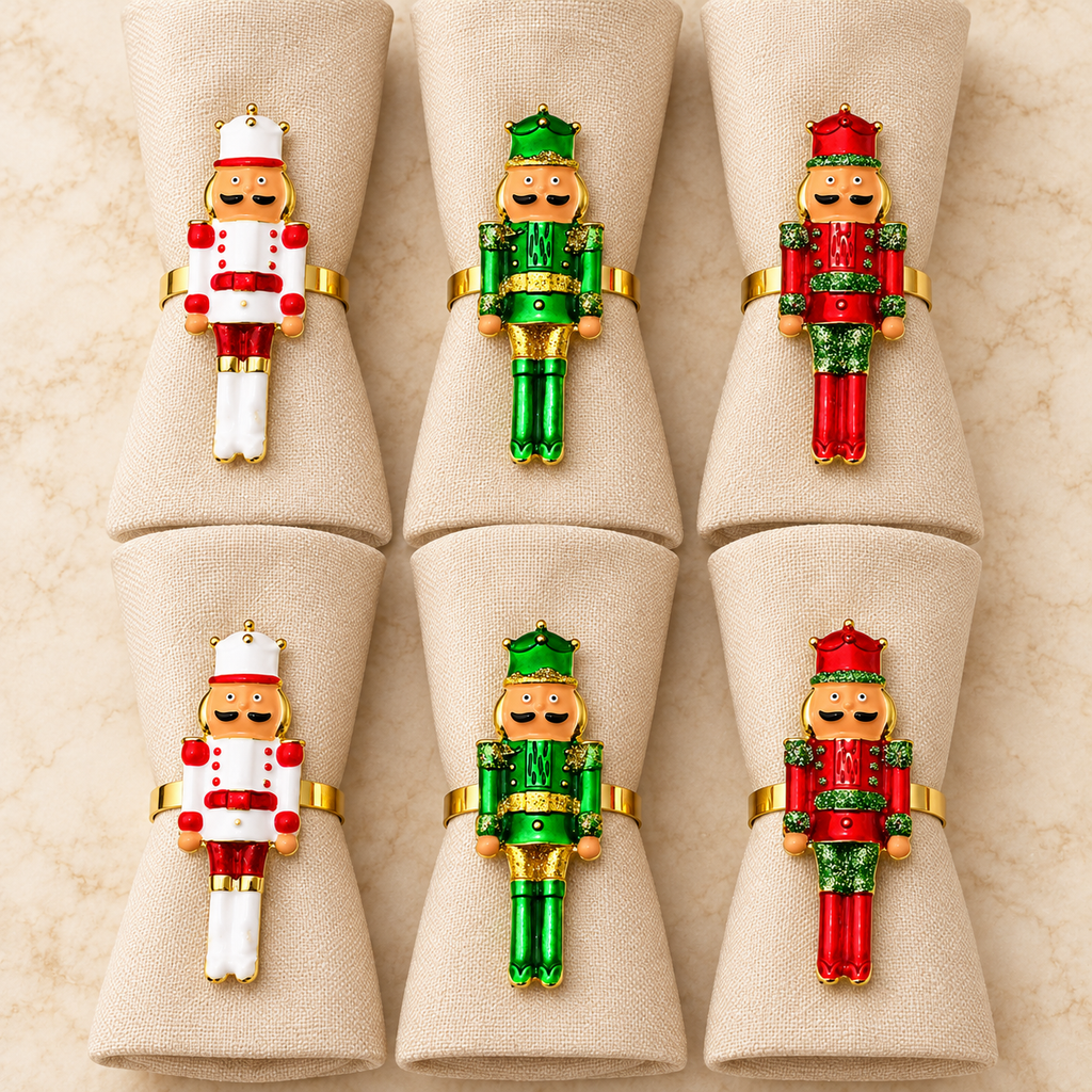 Servilleteros cascanueces navidad 6 piezas colores