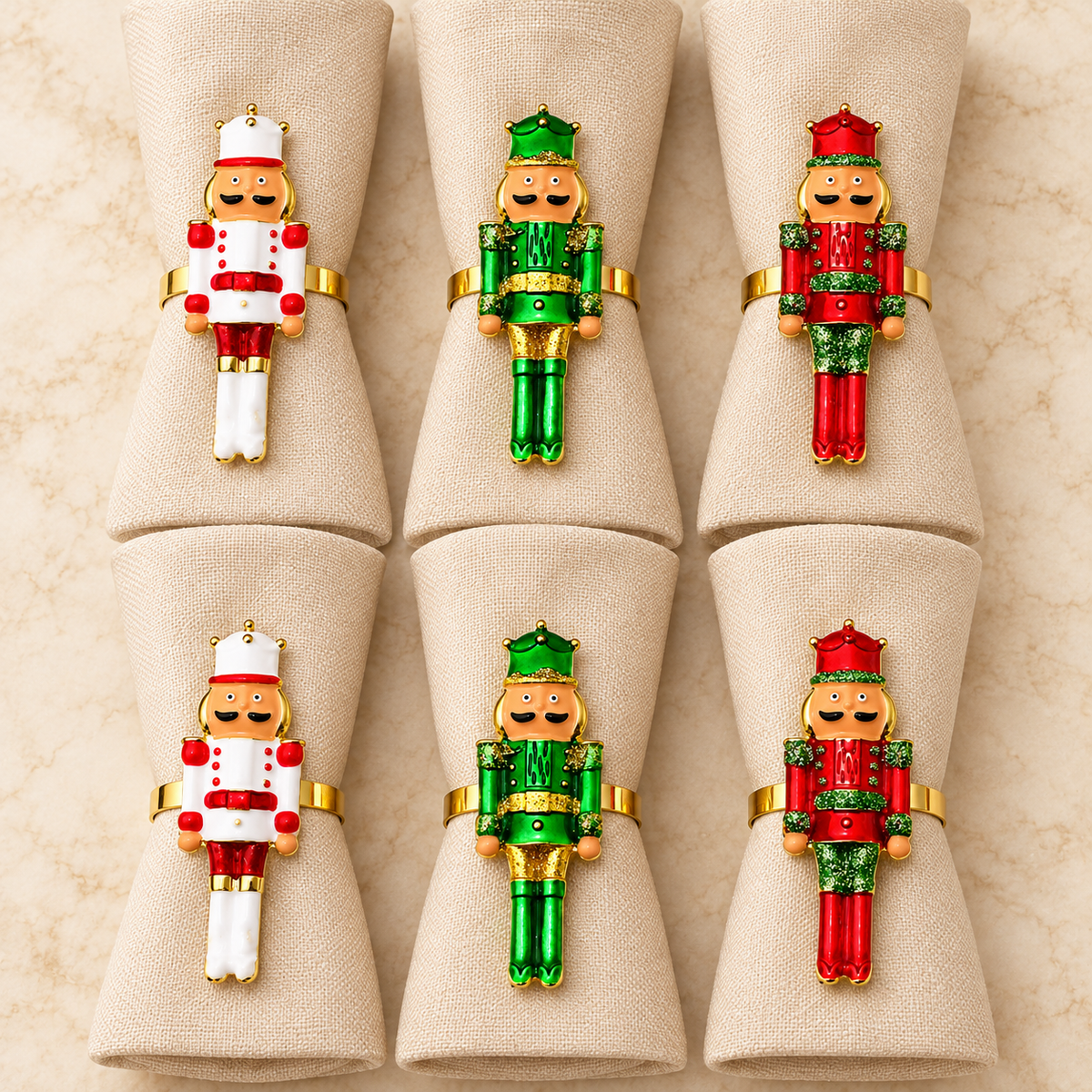 Servilleteros cascanueces navidad 6 piezas colores