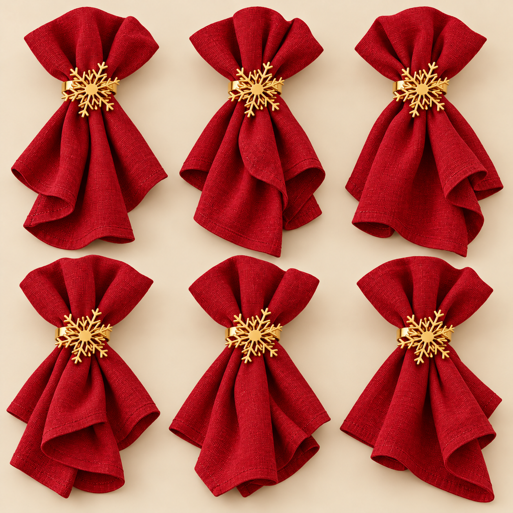 Servilleteros copo navidad 6 piezas  dorados
