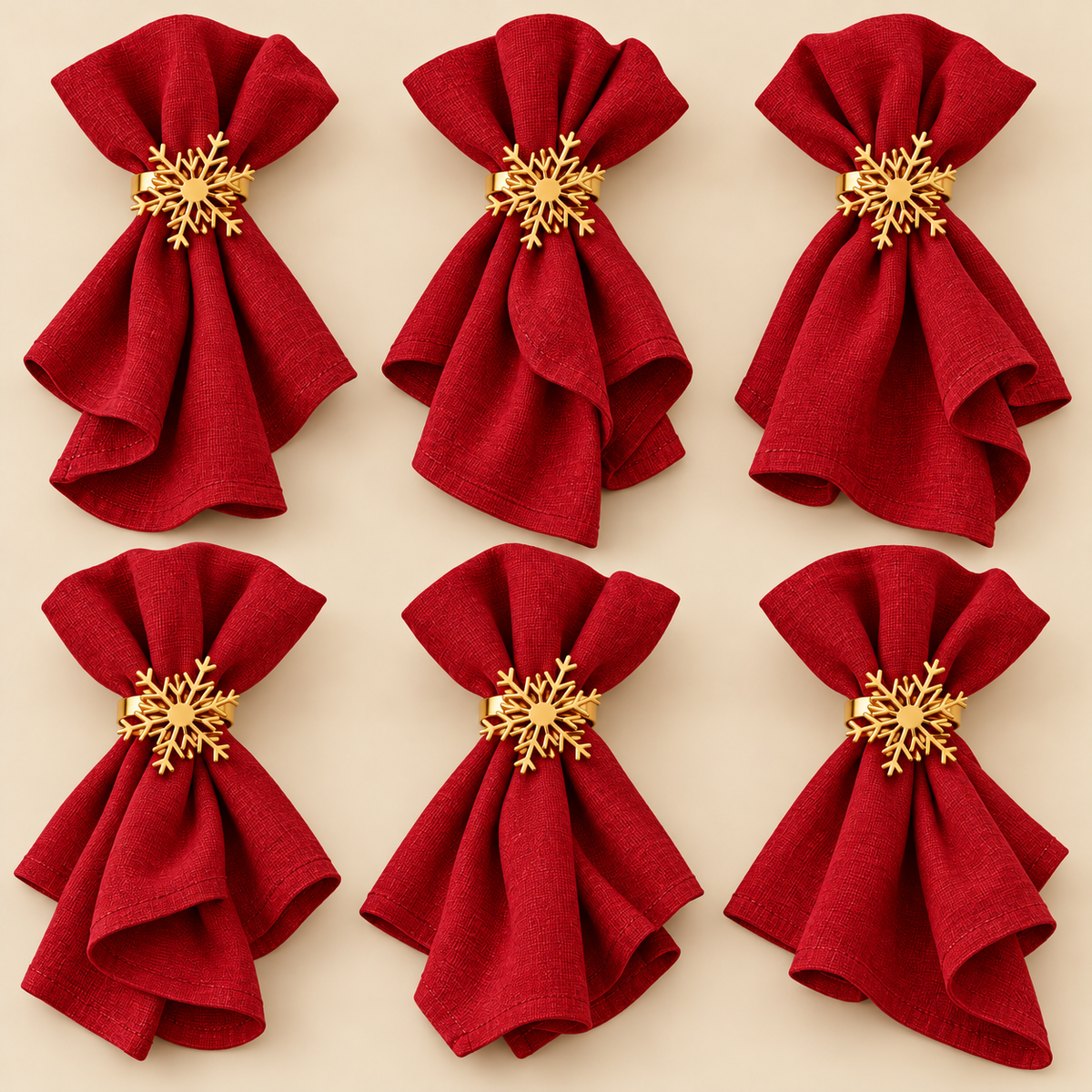 Servilleteros copo navidad 6 piezas  dorados