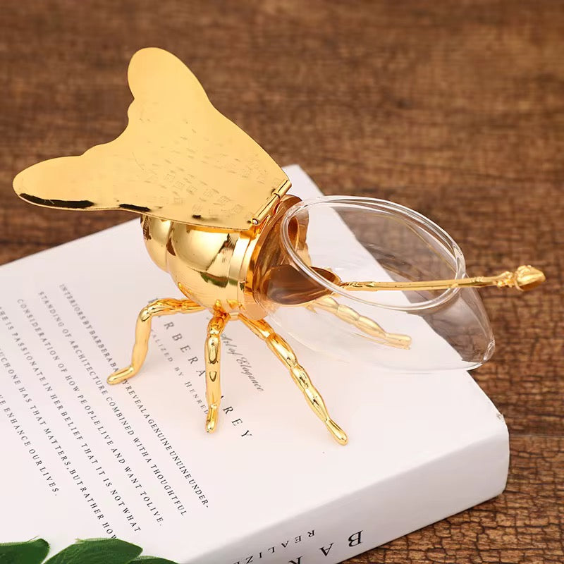 Recipiente abeja dorado con cuchara
