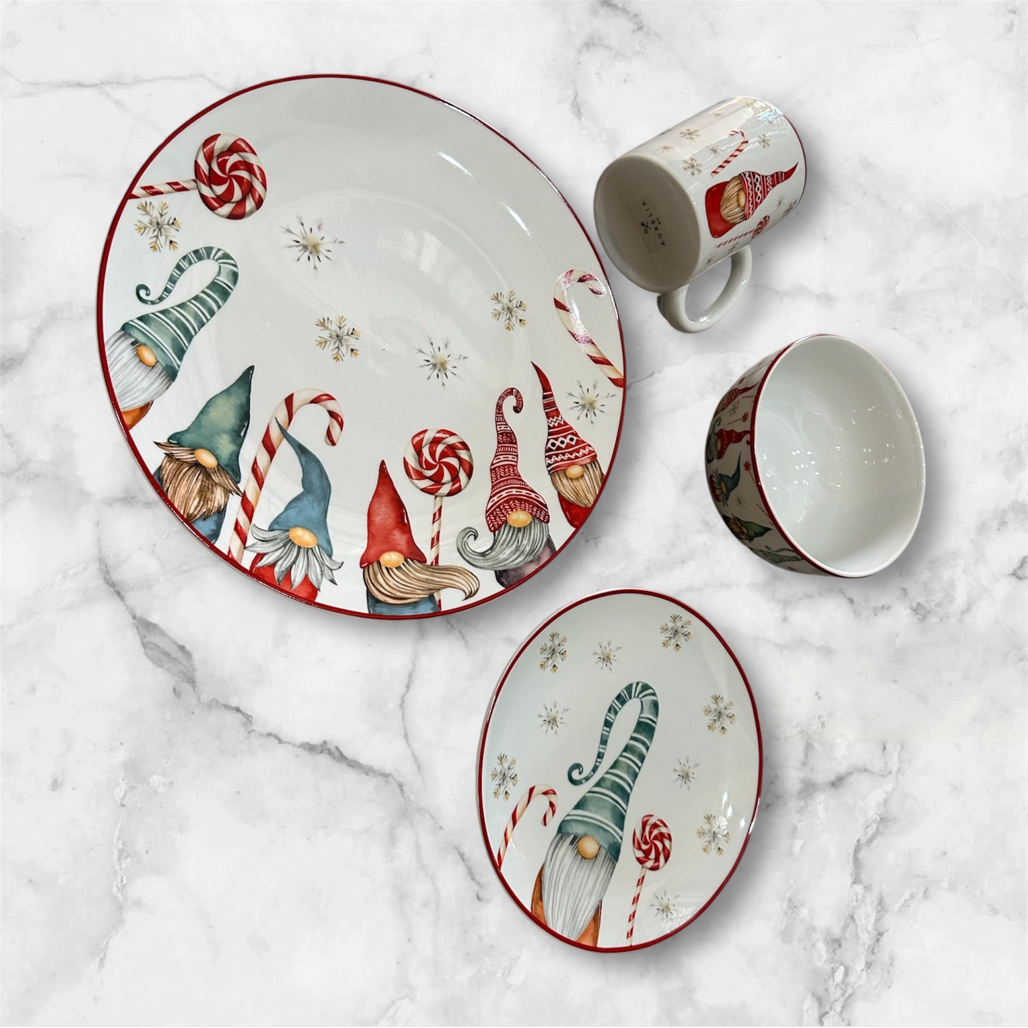 Vajilla Navidad Gnomos porcelana