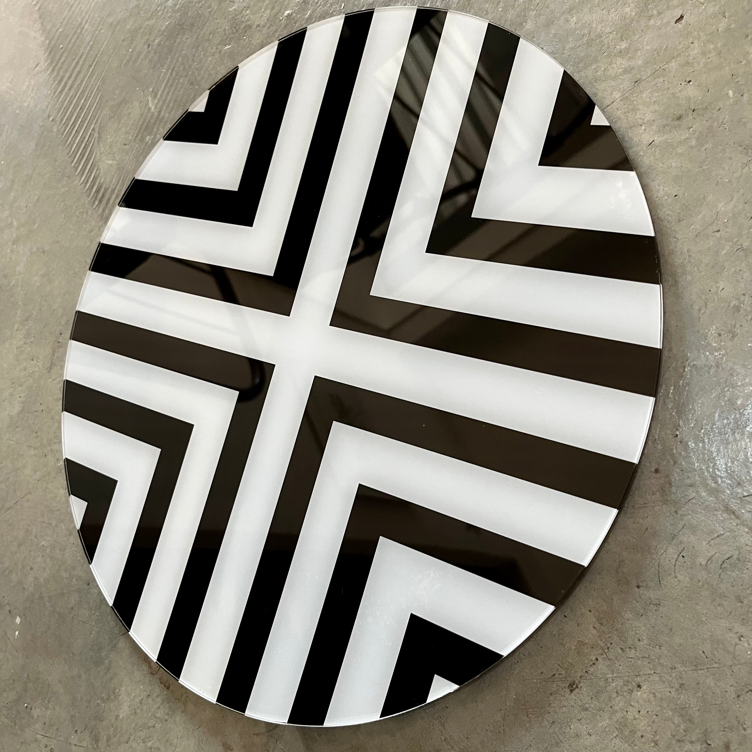 Set platos base de acrílico negro con blanco stripes