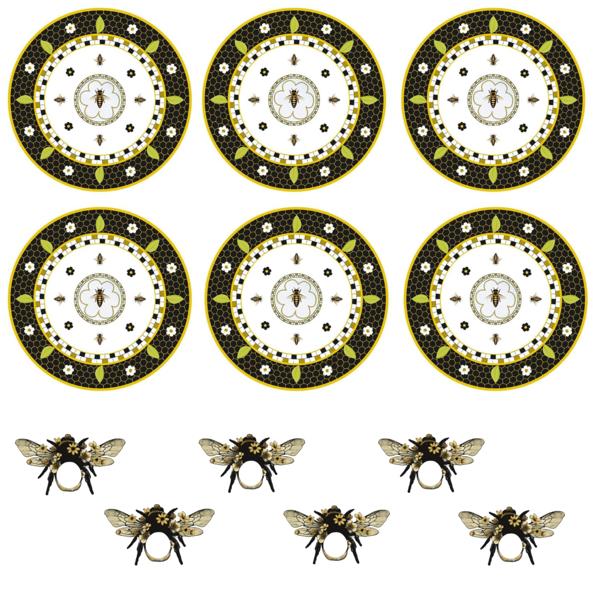 Bajo platos y servilleteros abeja 6 personas