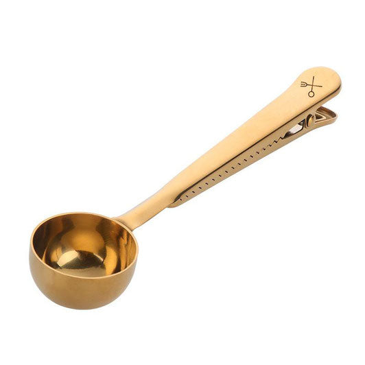 Cuchara clip sellador para cafe dorado
