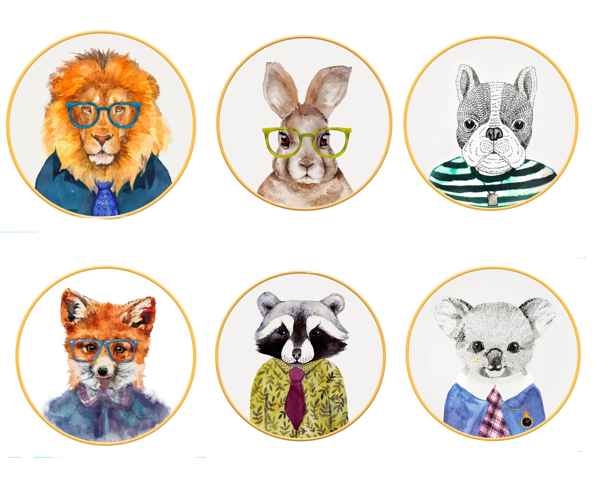 Set Bajo platos animales 6 piezas